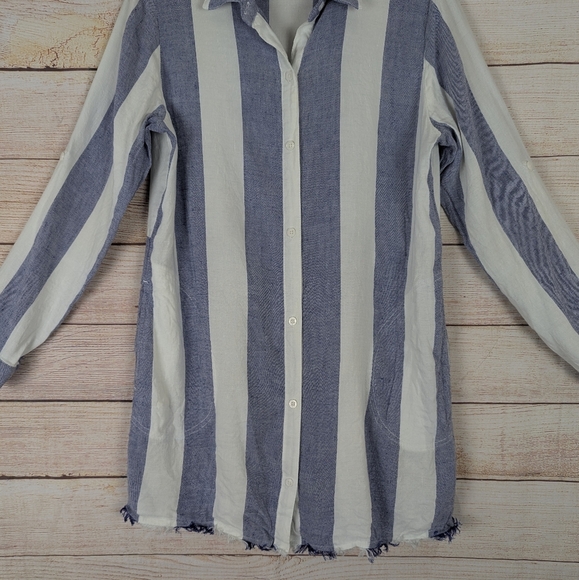 Tommy Bahama Size S/P Linen Blend Casual  Blue White Rugby Stripe Dress Cover Up - Picture 4 of 15
